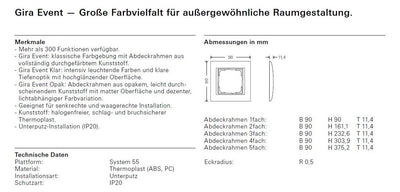GIRA 0215773 Abdeckrahmen 5fach Zwischen rahmen RW gl. Event Klar Sand