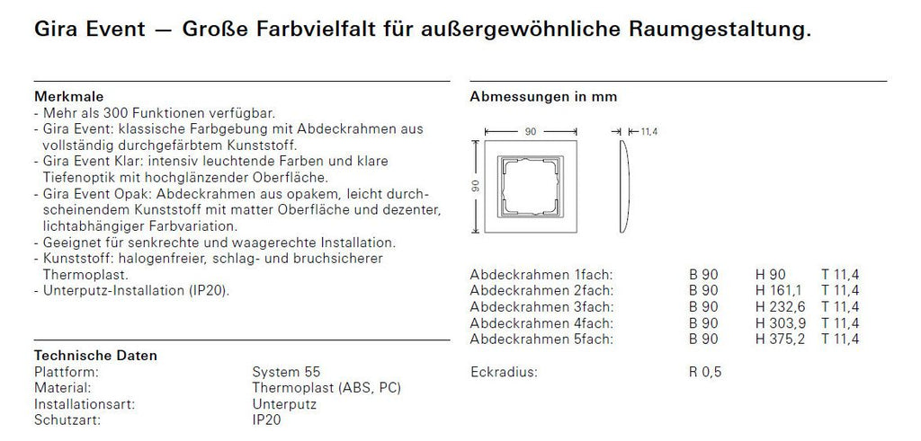GIRA 0214766 Abdeckrahmen 4fach Zwischen rahmen F/Alu Event Klar Braun