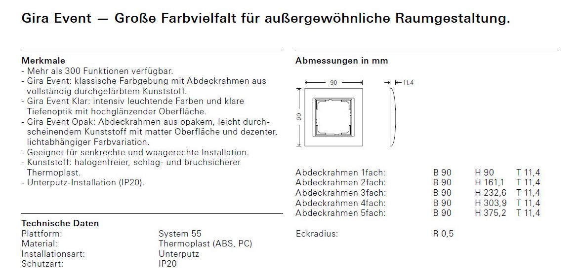 GIRA 1002763 Abdeckrahmen 2f o.Mittelst. Zwischenrahmen RW gl. Event Klar Braun