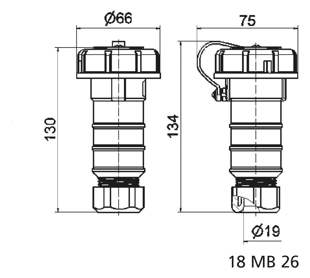 Bals 7455 Schuko-Kupplung 16A 3p IP68 grau belg./franz.