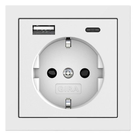 GIRA 245970 SCHUKO SP USB-Spannungsvers. 2f Typ A/C Flächenschalter Reinweiß