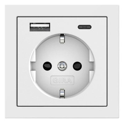 GIRA 245970 SCHUKO SP USB-Spannungsvers. 2f Typ A/C Flächenschalter Reinweiß