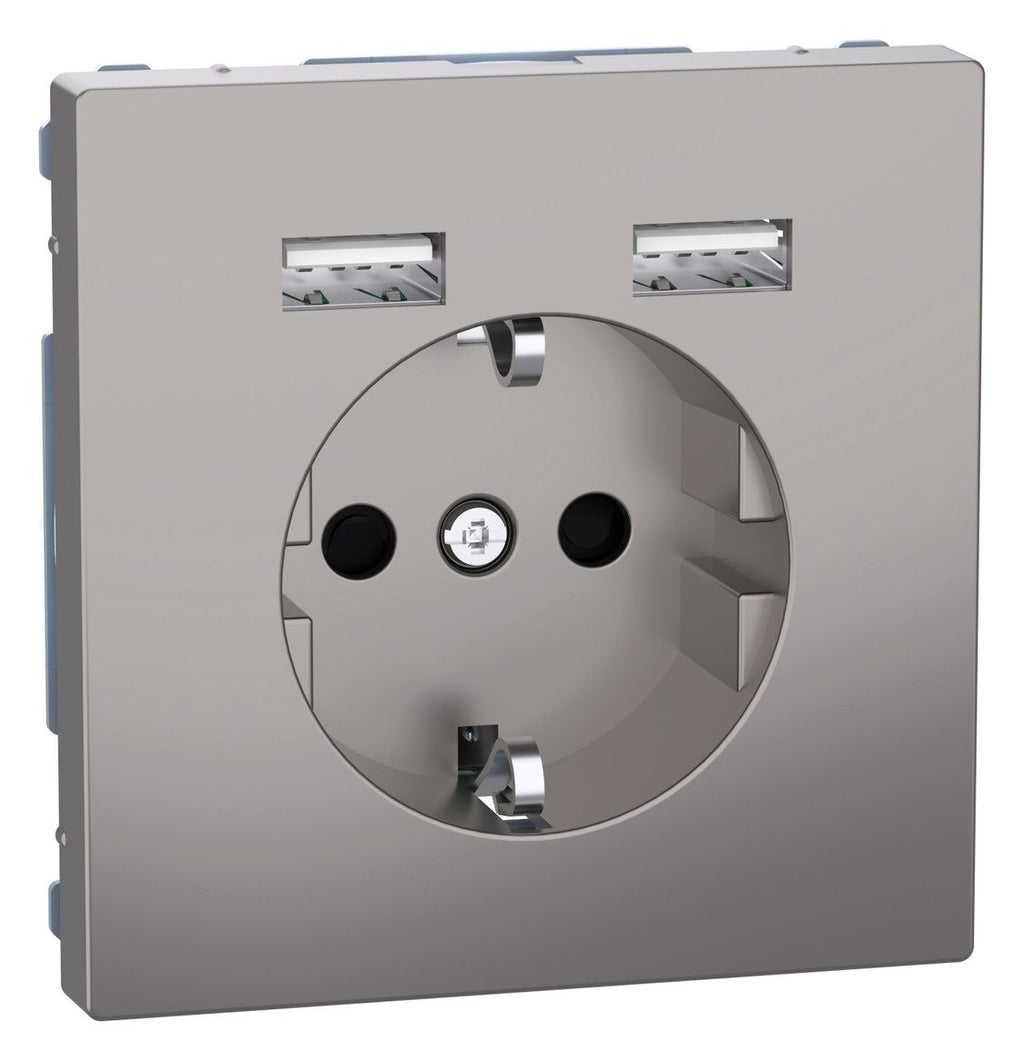 Mert MEG 2366-6050 Schuko-Steckdose m.USB Ladegerät Nickelmetallic