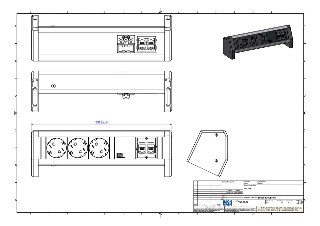 Bachmann 339.1004 DESK 3xSchuko 2xCat5e GST18