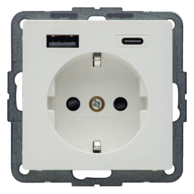 Berker 48146089 Steckd.SCHUKO/USB AC 20W PD Qx pw samt