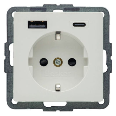 Berker 48146089 Steckd.SCHUKO/USB AC 20W PD Qx pw samt