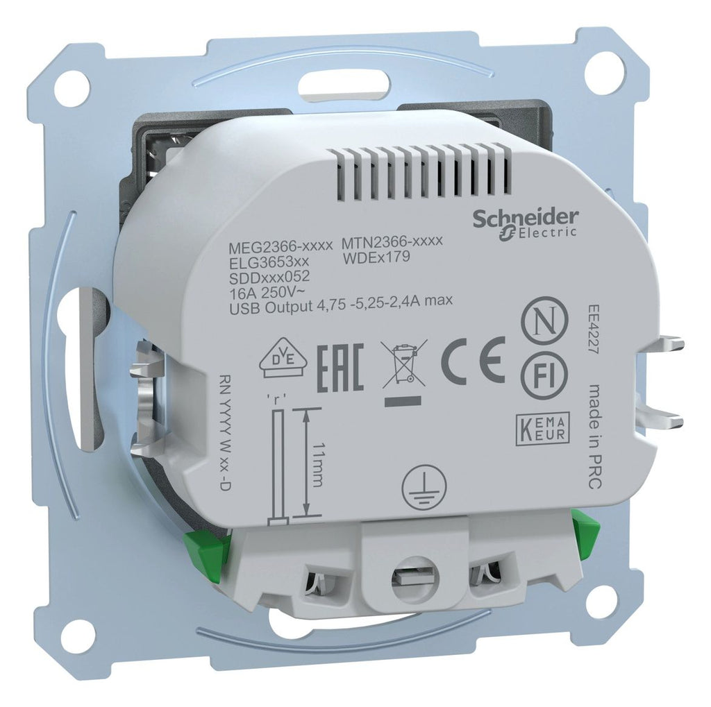 Mert MEG 2366-0460 Schuko-Steckdose m.USB Ladegerät aluminium