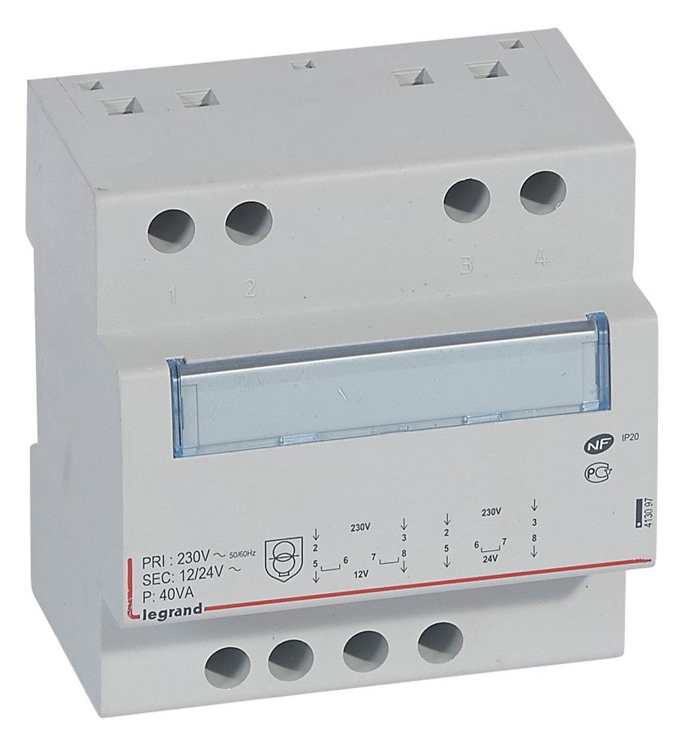 Legrand 413097 Sicherheitstransformator prim. 230V 50Hz sek.12VAC/24VAC 40VA 5TE