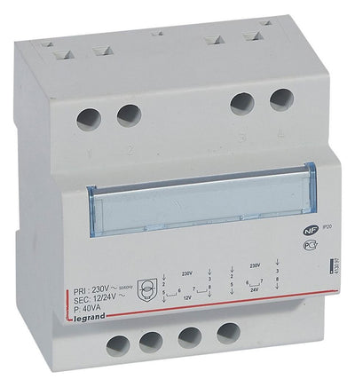 Legrand 413097 Sicherheitstransformator prim. 230V 50Hz sek.12VAC/24VAC 40VA 5TE