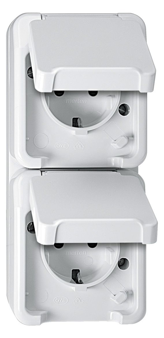 Mert MEG 2328-8019 SCHUKO-Doppel-Steck- Dose polarweiß senk. m.BRS AQUASTAR
