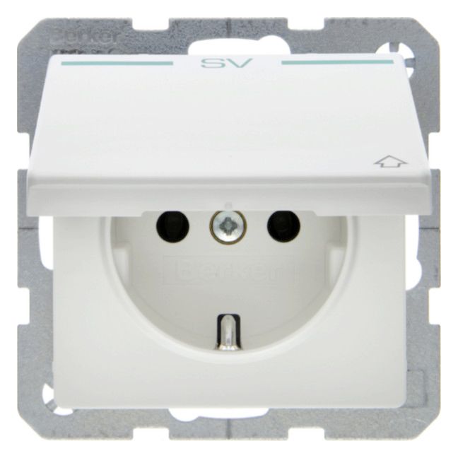 Berker 47516039 Steckdose SCHUKO+Klappd. Q.1/Q.3 polarweiß samt