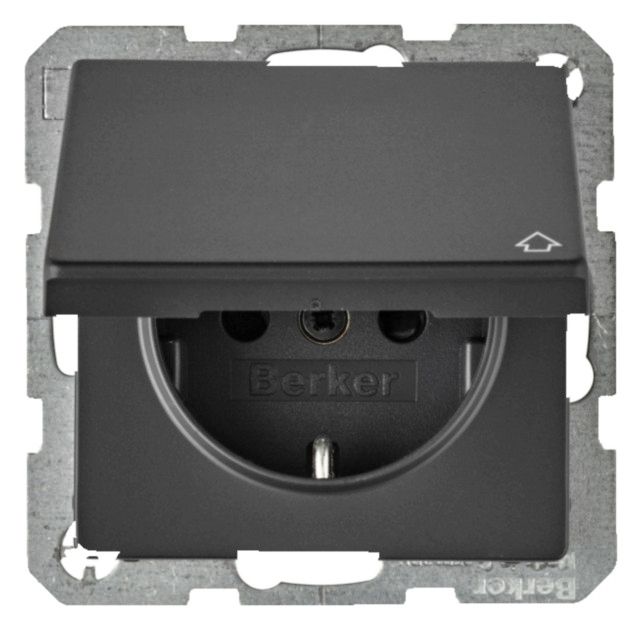 Berker 47516086 Steckdose SCHUKO+Klappd. u.erh.BS Q.1/Q.3 anthrazit samt