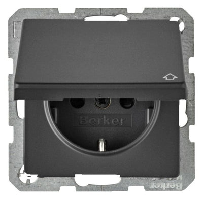Berker 47516086 Steckdose SCHUKO+Klappd. u.erh.BS Q.1/Q.3 anthrazit samt
