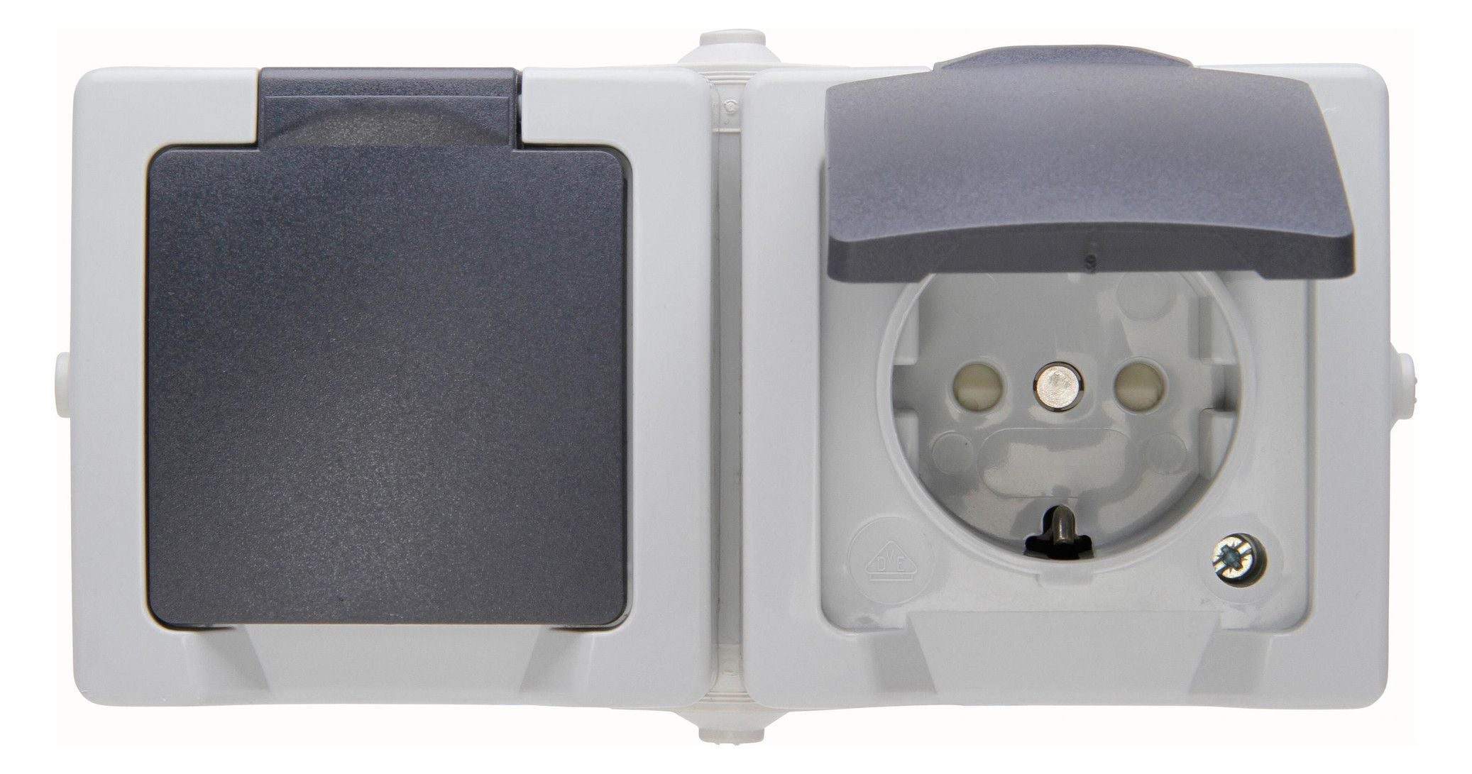 Kopp 137056002 NAUTIC Schuko Steckdose 2f Klappd.erh.Ber.schutz waag Farbe:grau