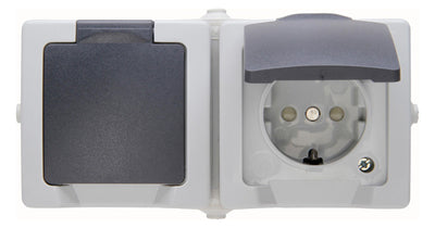 Kopp 137056002 NAUTIC Schuko Steckdose 2f Klappd.erh.Ber.schutz waag Farbe:grau