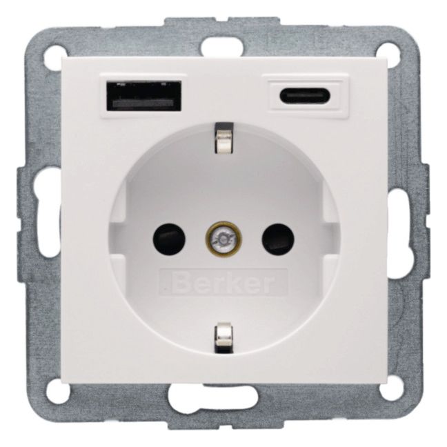 Berker 48148982 Steckdose SCHUKO/USB AC 20W PD S1 w gl