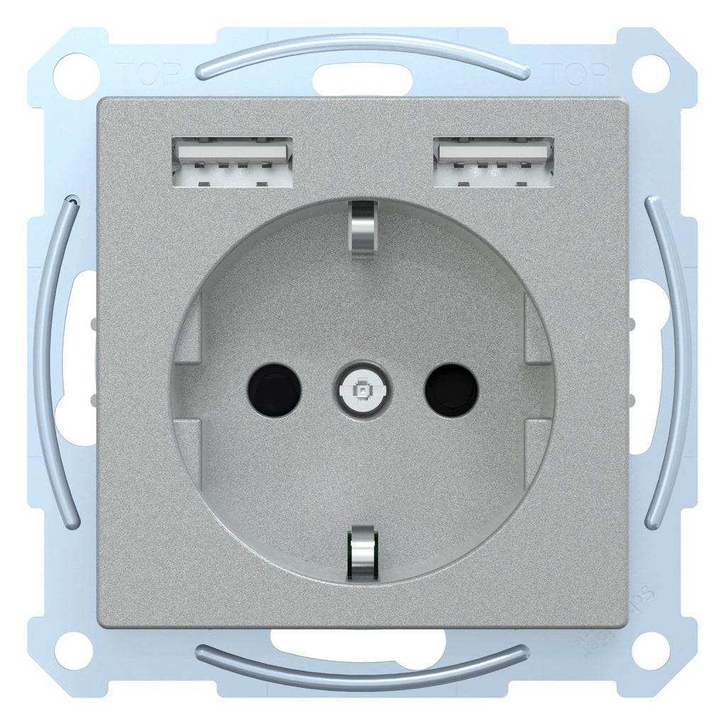 Mert MEG 2366-0460 Schuko-Steckdose m.USB Ladegerät aluminium