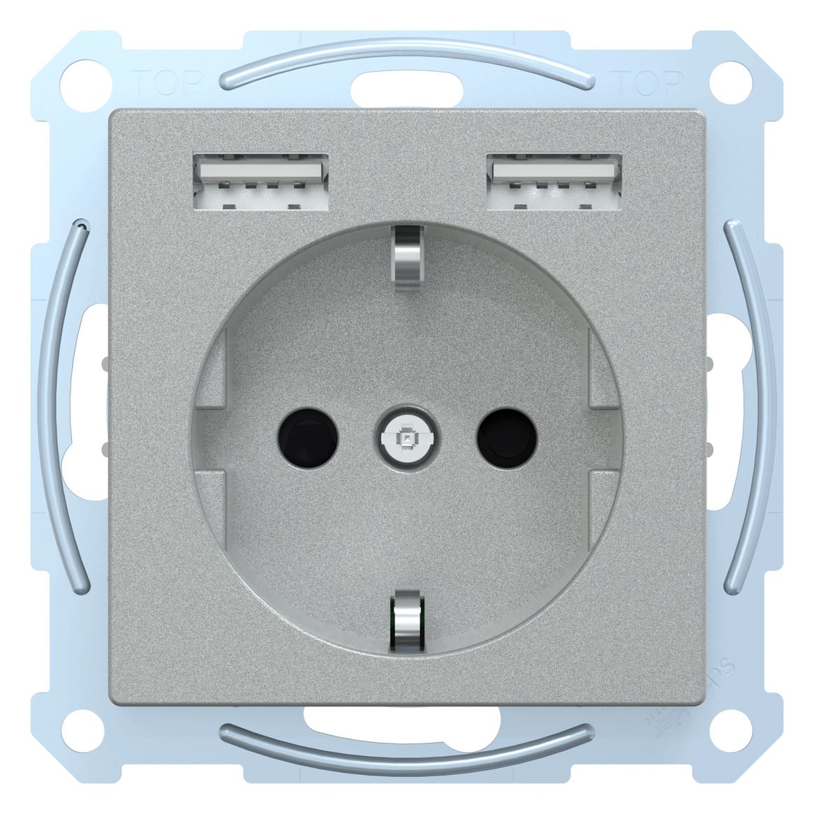 Mert MEG 2366-0460 Schuko-Steckdose m.USB Ladegerät aluminium