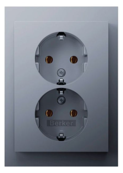Berker 47747003 Doppelsteckdose SCHUKO m Abdeckplatte Berker K.5 alu matt