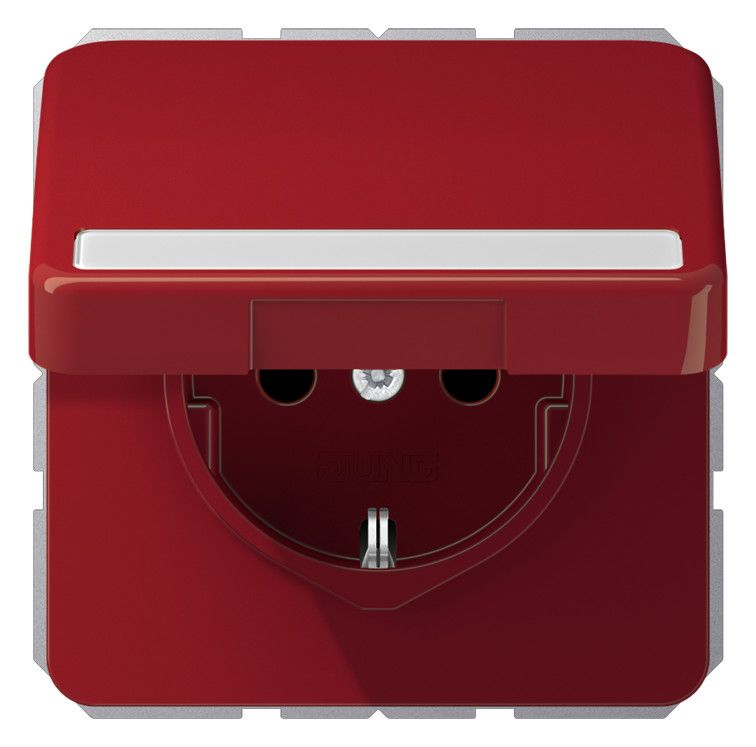 Jung CD1520BFNAKLRT SCHUKO-Steckdose m.Schriftfeld u.Klappdeckel rot