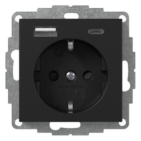 GIRA 2459005 SCHUKO-Steckdose Shutter USB 2f Typ A/C System 55 Schwarz matt(la