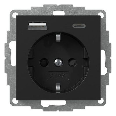 GIRA 2459005 SCHUKO-Steckdose Shutter USB 2f Typ A/C System 55 Schwarz matt(la