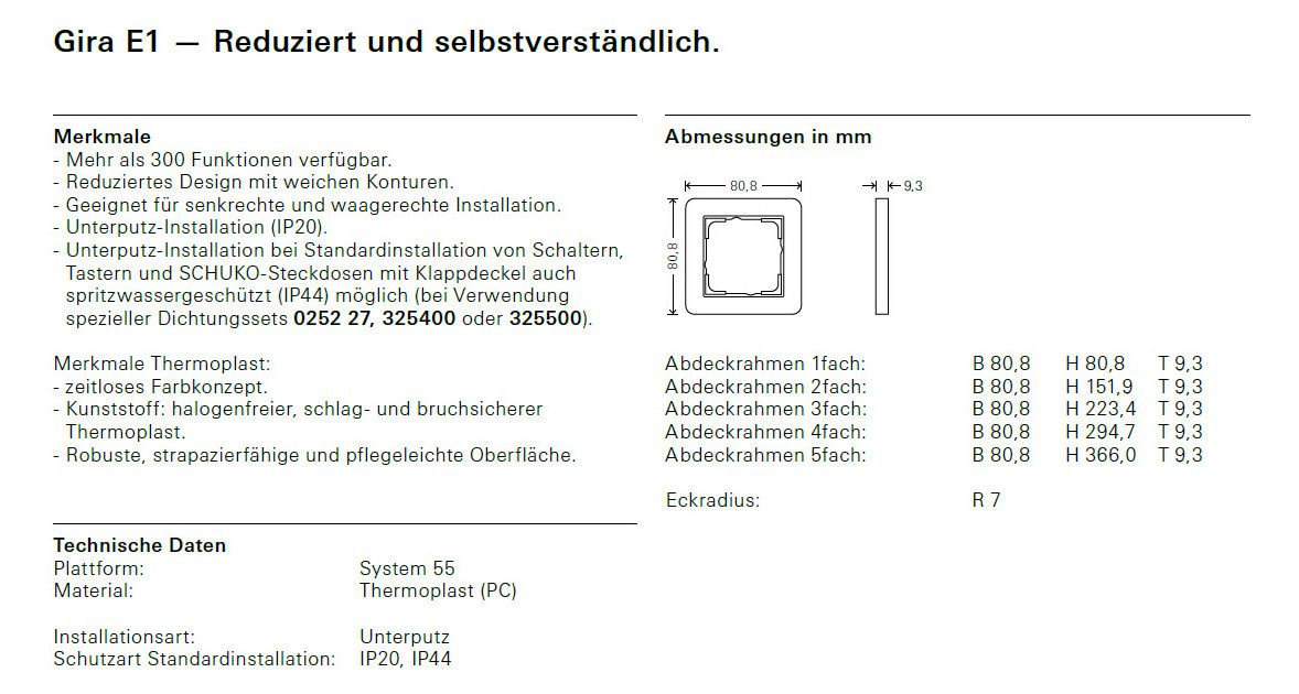 GIRA 0215153 Abdeckrahmen 5f Gira E1 Schwarz m