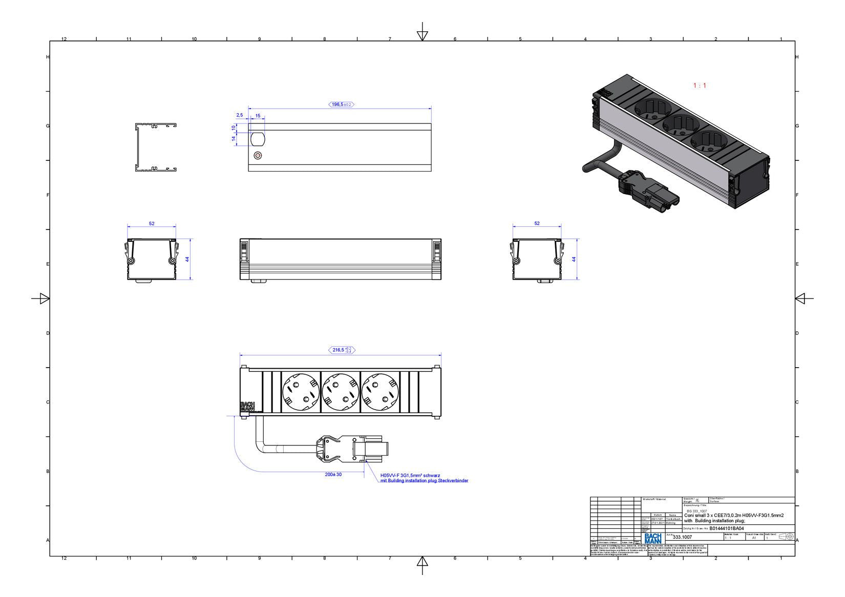 Bachmann 333.1007 CONI 3xSchuko GST18
