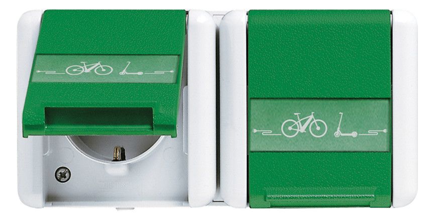 Jung 8220GNNAWEB SCHUKO 2f.-Steckd.m.Klappd.E-Bike w.