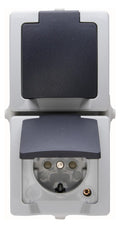 Kopp 136956008 NAUTIC Schuko Steckdose 2f Klappd.erh.Ber.schutz senkrecht grau