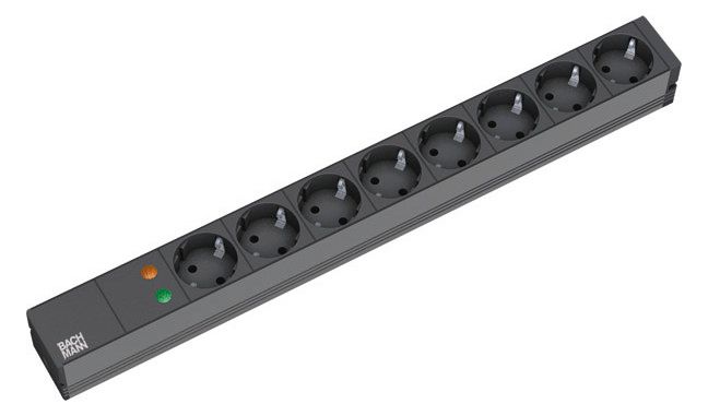 Bachmann 333.534 19" 1HE 8xSchuko 1xÜSS schwarz Strom 2m Schuko