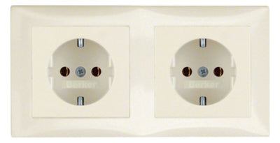 Berker 47208982 Steckdosen-Kombi SCHUKO 2fach m.Rahmen S.1 weiß glänzend