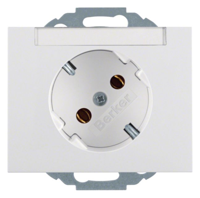 Berker 47287109 Steckdose SCHUKO 45° m.B-feld K.1 polarweiß glänzend
