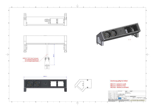 Bachmann 902.411 DESK2 2xSchuko 2xABD Strom 0,2m GST18 Inox lackiert