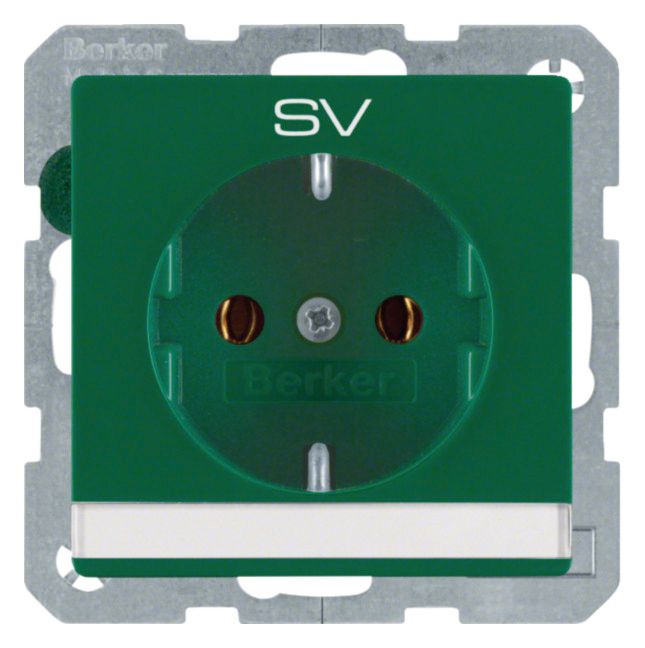 Berker 47506013 Steckdose SCHUKO m.B-feld+Aufdruck Q.1/Q.3 grün samt