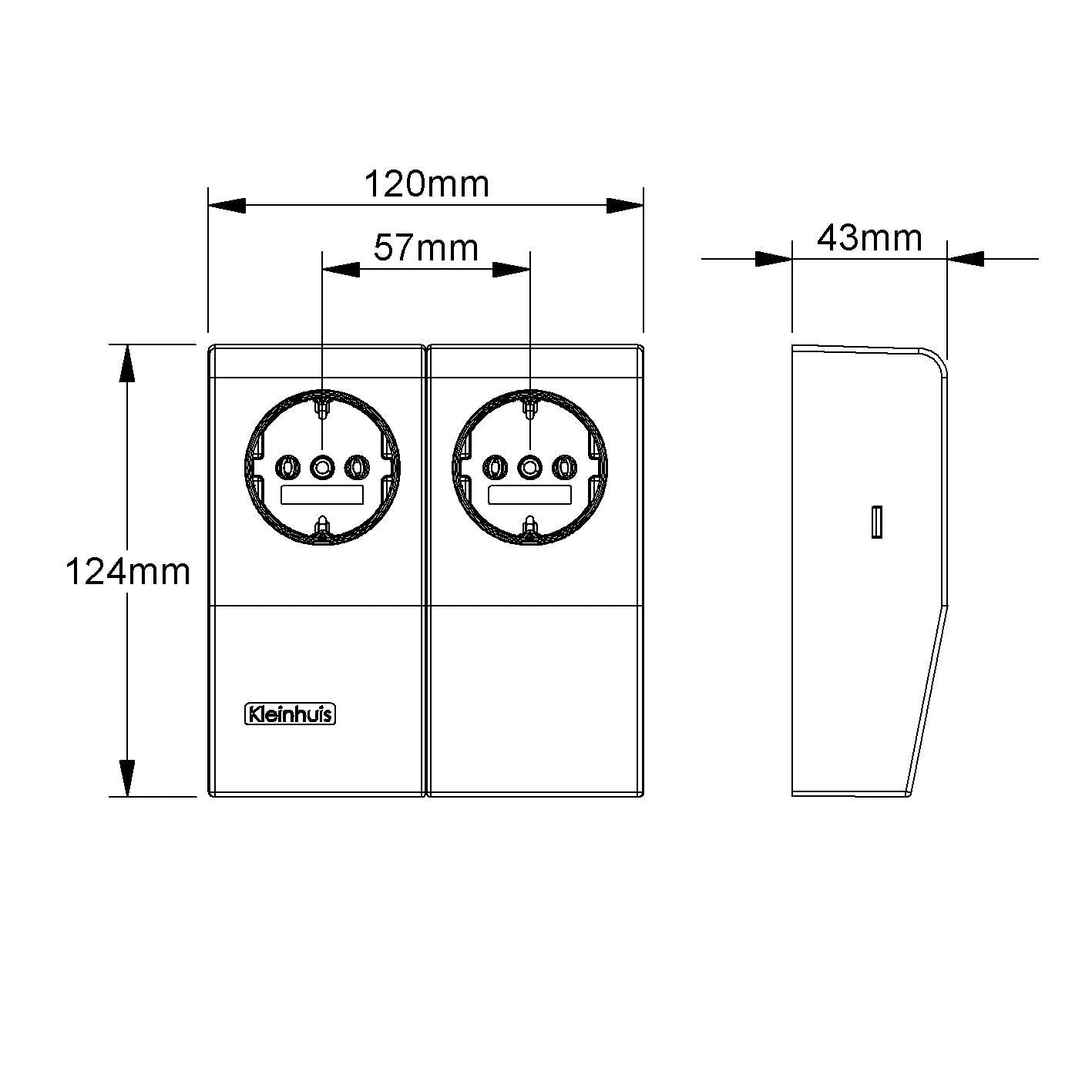 Kleinhuis 886.3.3 CENTRIC Doppel-SchuKo Steckdose 125x120x43mm ASA RAL9010/9010