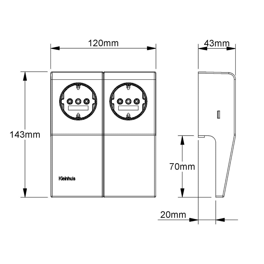 Kleinhuis 1886.3.3 CENTRIC Doppel-SchuKo Steckdose 144x120x43mm ASA RAL9010/9010