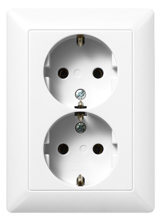 Jung AS5020NKIUWW SCHUKO Zweifach Steckd o.Kralle erh.Ber. f.60er Dose AS/CD alp.