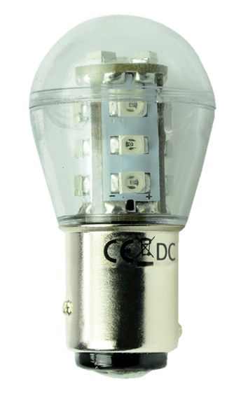 S&H 30212 LED Kugelform 15SMD 25x48mm BAY15d 10-30VDC 10-18VAC 0,9W gn dimmbar