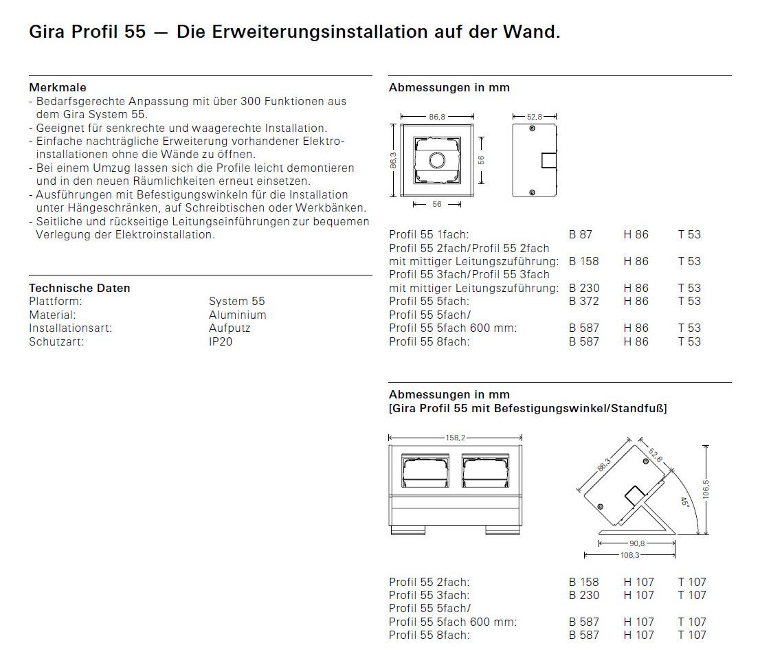 GIRA 136527 Profil 5fach 600mm senkr.+ waagerecht Profil 55 Reinweiß (lackiert)