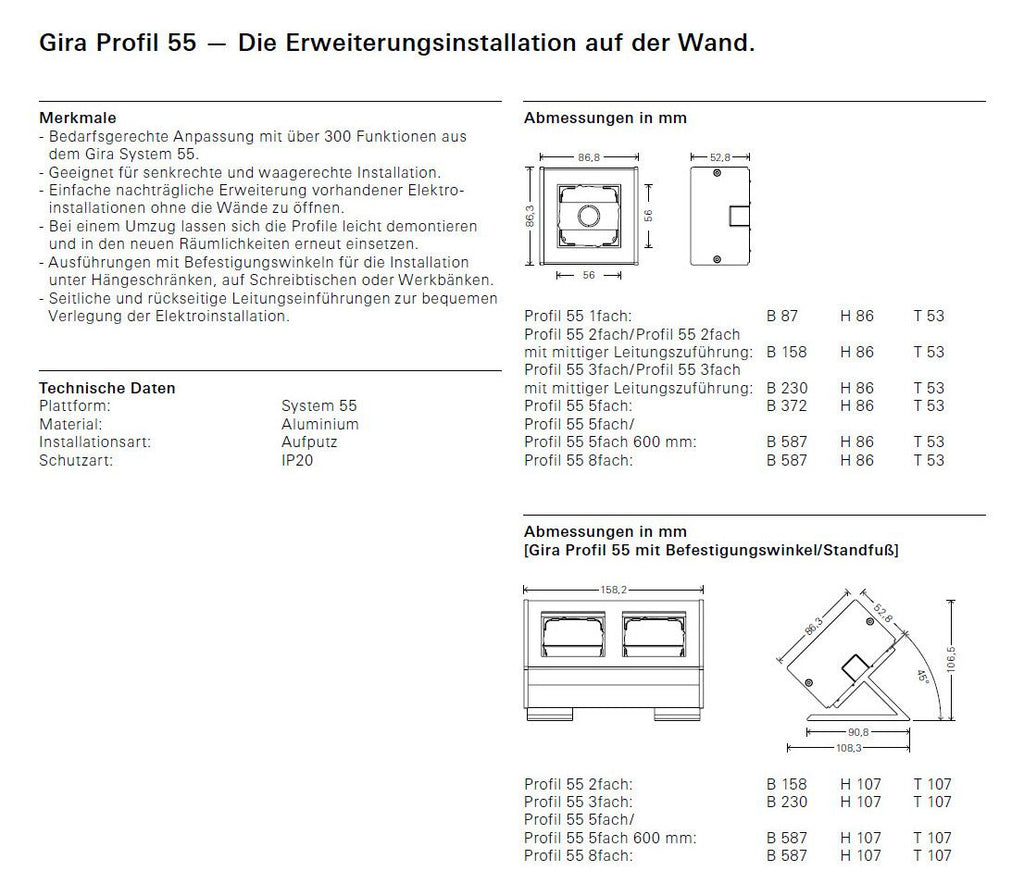 GIRA 136627 Profil 8fach senkrecht+ waagerecht Profil 55 Reinweiß (lackiert)