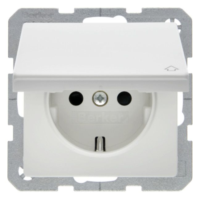 Berker 47516069 Steckdose SCHUKO+Klappd. Q.1/Q.3 polarweiß samt
