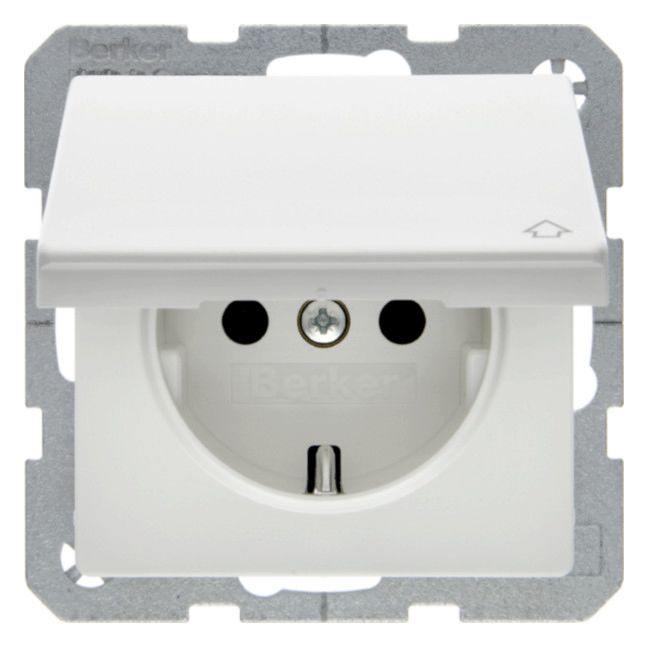Berker 47516079 Steckdose SCHUKO+Klappd. u.erh.BS Q.1/Q.3 polarweiß samt