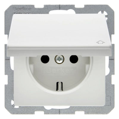 Berker 47516079 Steckdose SCHUKO+Klappd. u.erh.BS Q.1/Q.3 polarweiß samt