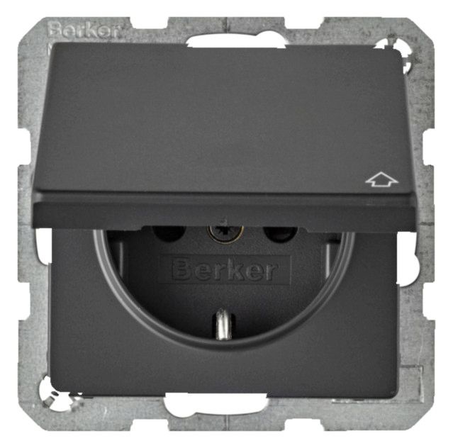 Berker 47516076 Steckdose SCHUKO+Klappd. u.erh.BS Q.1/Q.3 anthrazit samt