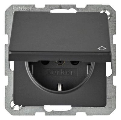 Berker 47516076 Steckdose SCHUKO+Klappd. u.erh.BS Q.1/Q.3 anthrazit samt