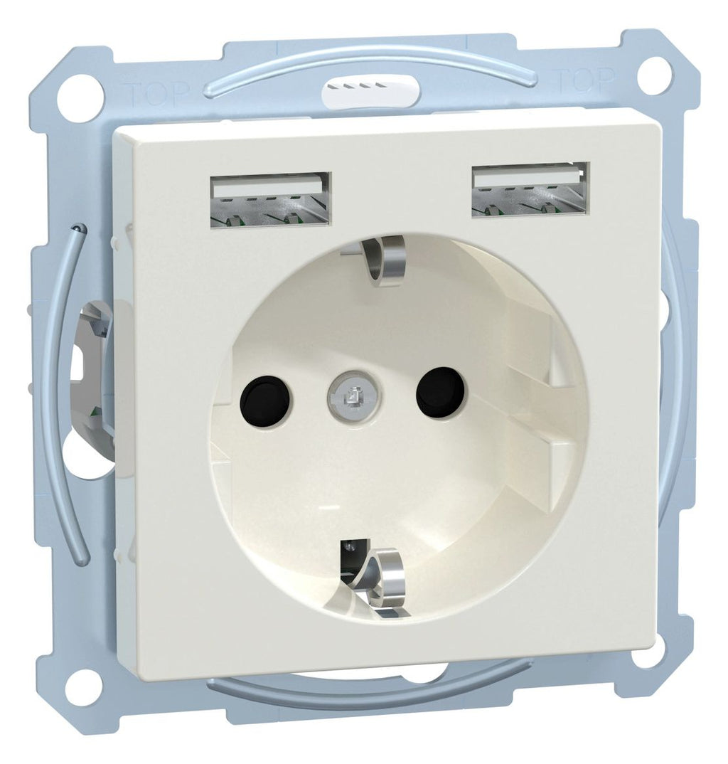 Mert MEG 2366-0319 Schuko-Steckdose m.USB Ladegerät polarweiß glänzend