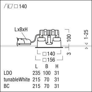 Zumtobel P-INF Q140H LED1800-940 LDO FAL WH LED Decken-Einbauleuchte 60818214