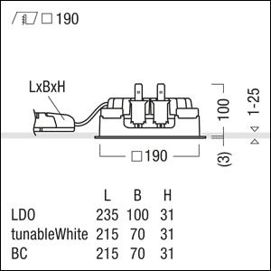 Zumtobel P-INF Q190L LED2500-940 LDO WH TL LED Decken-Einbauleuchte 60818289