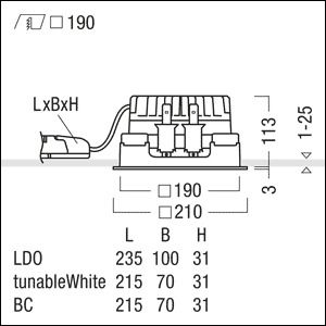 Zumtobel P-INF Q190H LED1800-940 LDO AL WH LED Decken-Einbauleuchte 60818247
